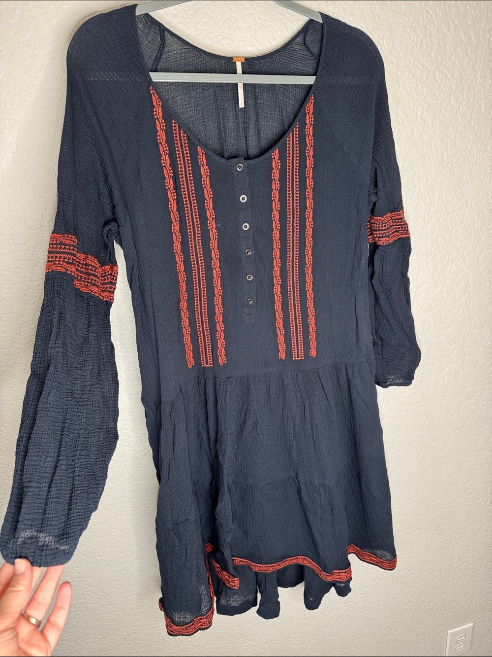 Free People Light Heart Gauze Tunic Dress Large Navy - Picture 3 of 6